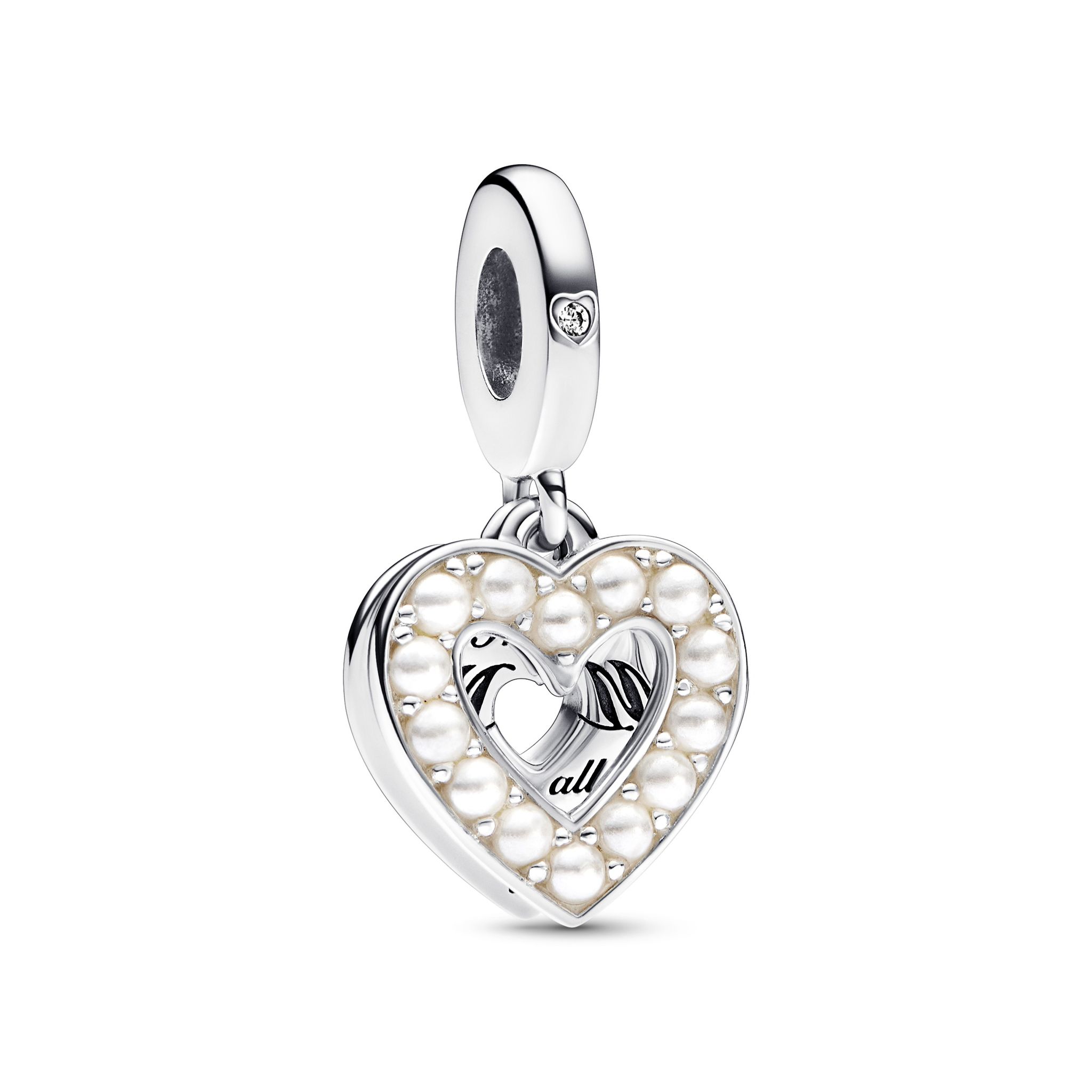 Hjärtformad berlock i äkta silver med pärlor