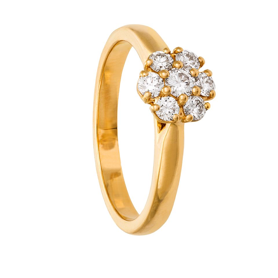 Diamantring i 18K guld - Blomma, 15.0