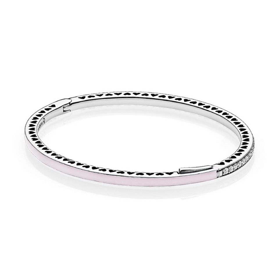 Armring i äkta silver med rosa emalj 17,5 cm